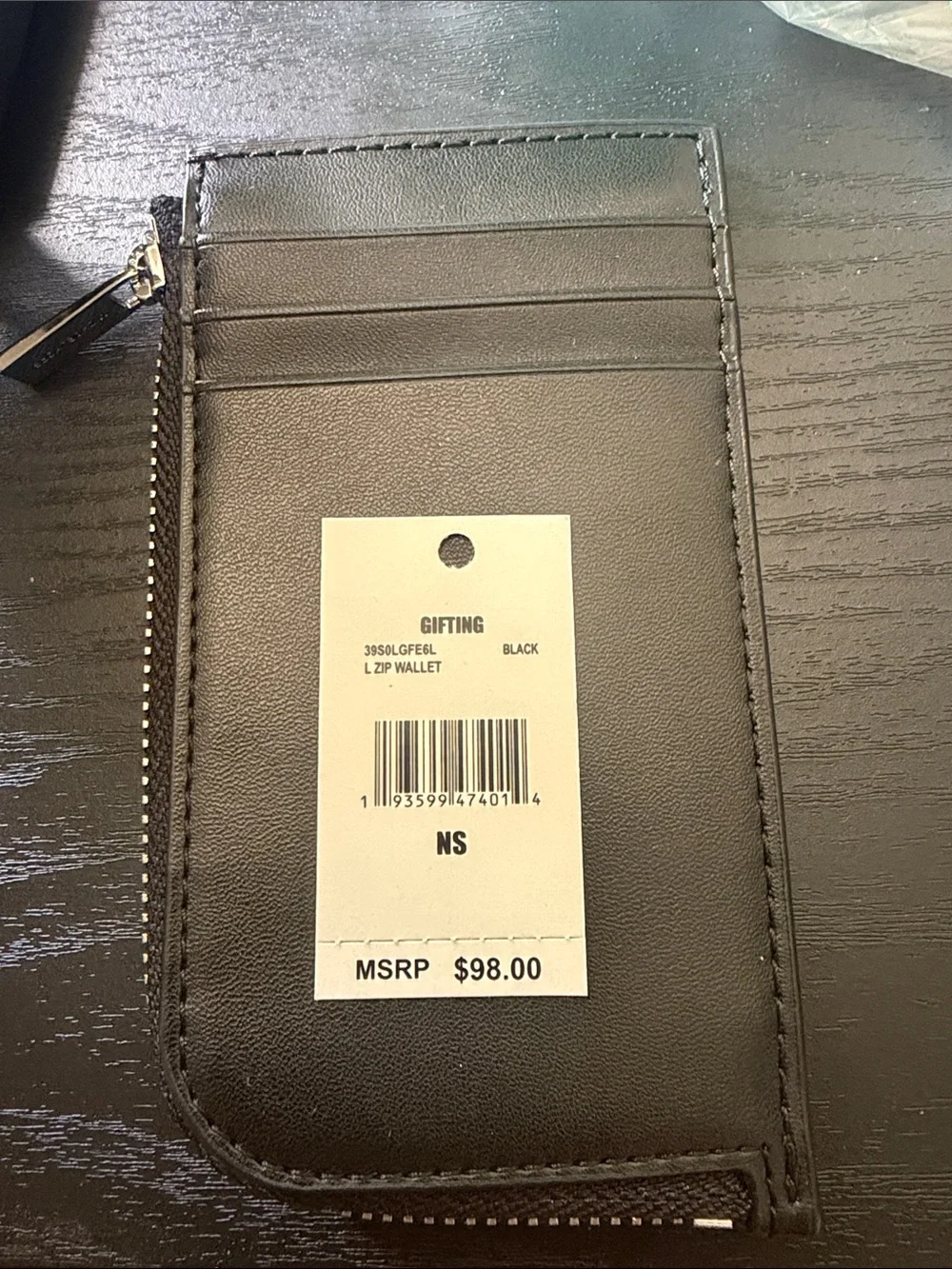 Michael Kors Black Leather Zip Card Case with Gold Logo